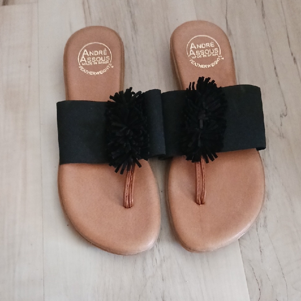 Andre Assous Black and Tan Slide Sandals